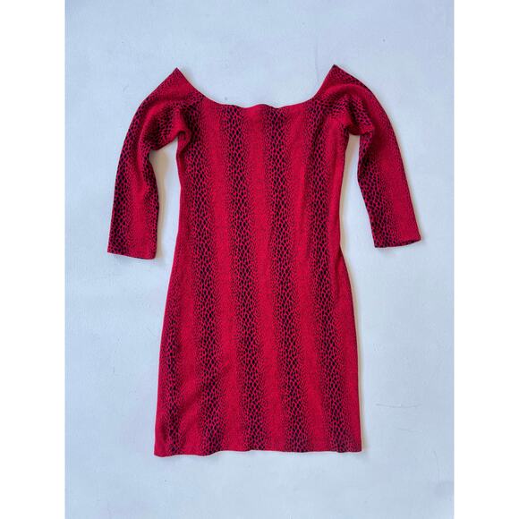 Vtg 80's Red Leopard Print Long Sleeve Bodycon Dress Sz S/M Goth Punk Grunge - Picture 8 of 10